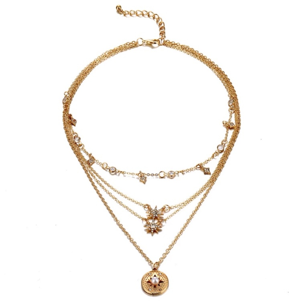 NEW GOLD Tone Triple Layer Necklace - Picture 3 of 4